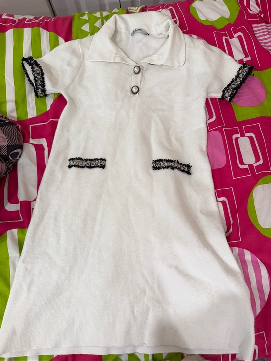 Zara Dresses & Skirts - Zara White Short Sleeve Collared Dress with Black Trim